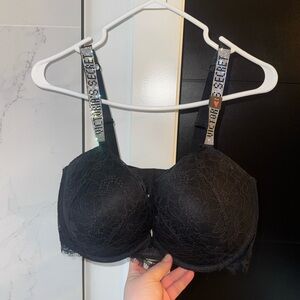 BRAND NEW! TAGS ON! Victoria's Secret Black Lace Bra with Embellished Straps